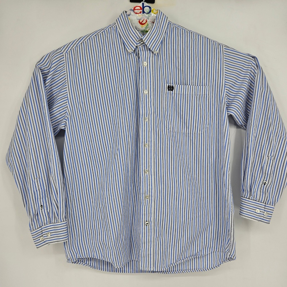 Cinch Shirt Mens Medium Western White Blue Striped Button Up Cowboy Long Sleeve